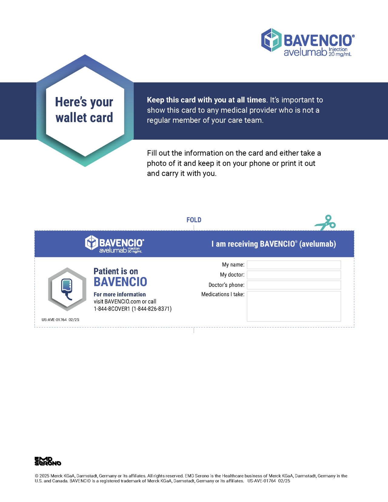 BAVENCIO® Patient Wallet Card